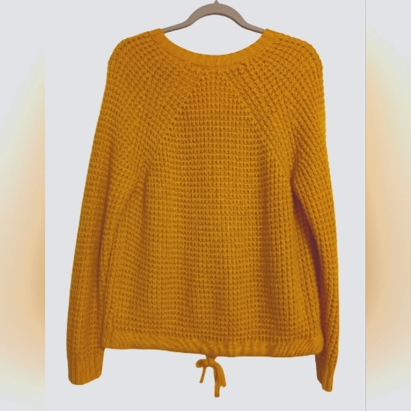 NEW WOMEN'S MUSTARD KNITTED V-NECK LONG SLEEVE SWEATER W/ TIE WAIST XXL - Picture 2 of 2